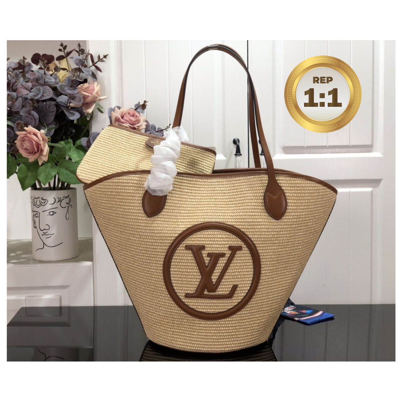 [REP 1:1] Louis Vuitton Saint Jacques Raffia Brown For Women 22.4in/57cm